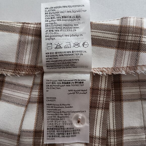 Divided H&M Plaid Pleated White Brown Skater Skirt Women's Size 14 - Picture 5 of 8